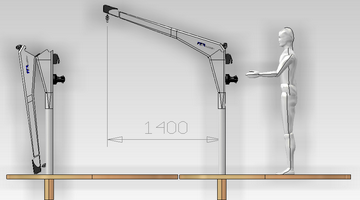 Carbon davit model FEM Flamingo 2000 with e; reach 2000; SWL 150 Kg